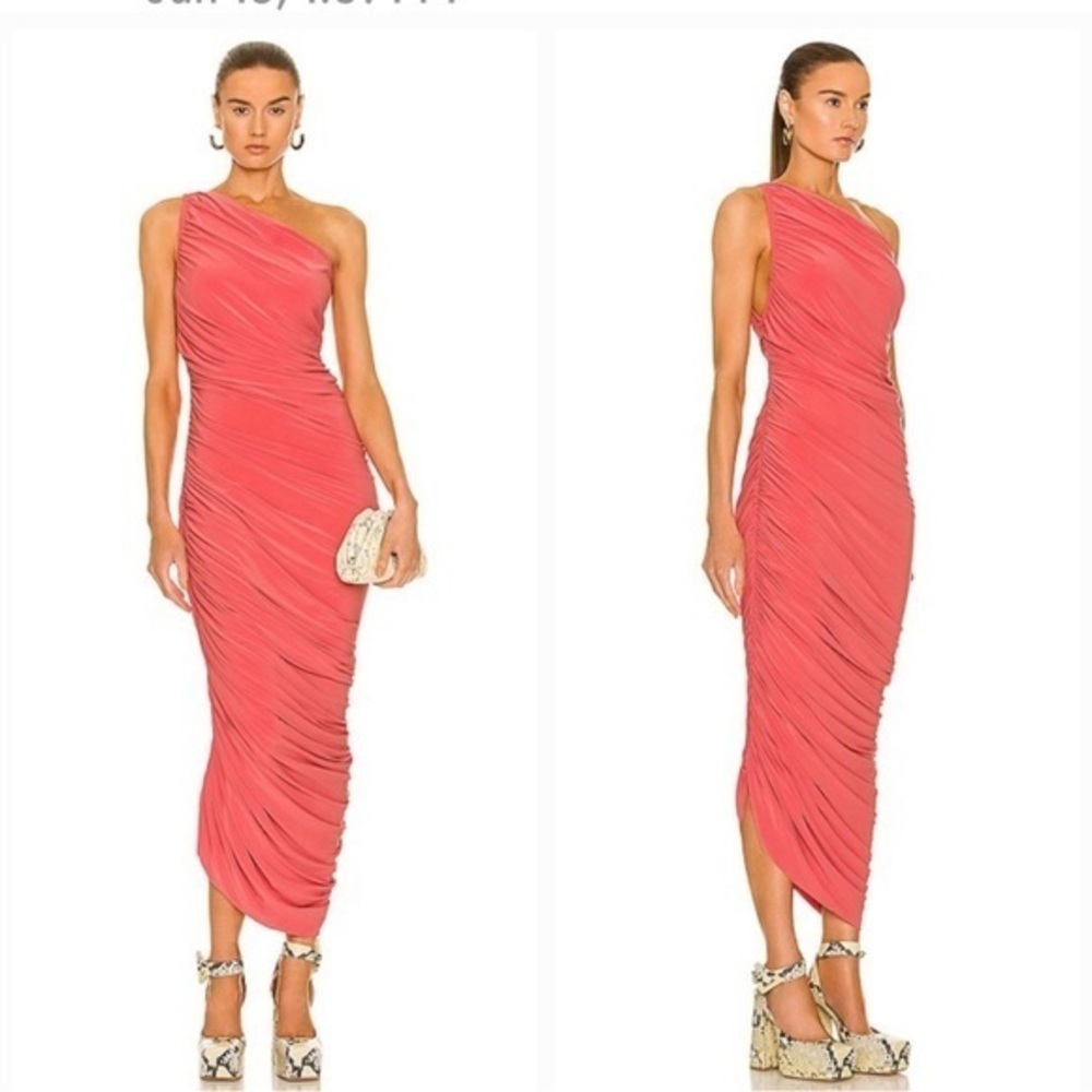 Norma Kamali Coral One Shoulder Dress